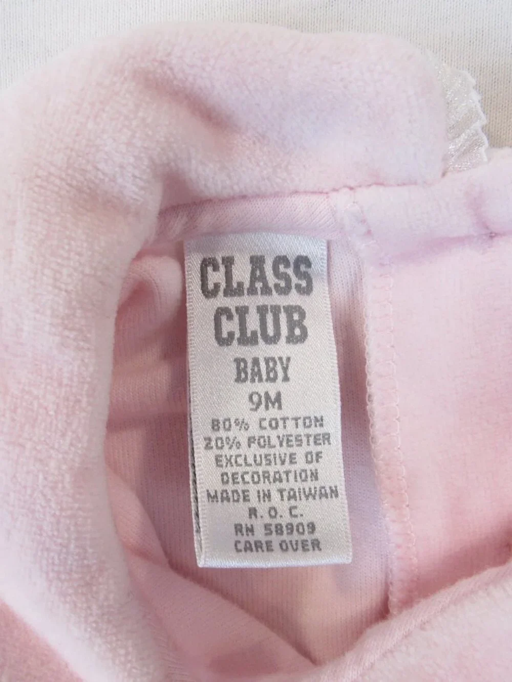 Class Club Baby 9M Girl Romper Pink Velour Peter Pan Collar Long Sleeve